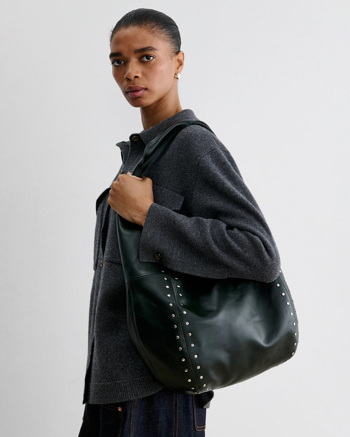 Studded Harley Shoulder Bag in Black – seren